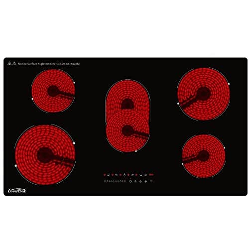 Image of COVERCOOK 90cm Ceramic Hob, 5 Zones Hot Plate Burners Built-in Electric Cooktop with Dual Oval Zone, 8400W, Touch Control, Child Lock, 9 Power Levels, Black