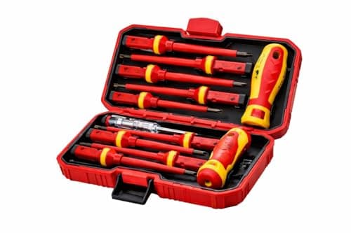 Image of 13-Piece Insulated Electrician’s Screwdriver Set with Rubber Handles and Hard Case. Features | Interchangeable | Magnetic | 1000V Insulation Ideal for Professional Electrical Work and Home Use
