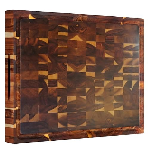 Image of Wooden Chopping Board, End Grain Cutting Boards with Juice Groove & Handle, 40 * 30 * 3 CM Checkered Chopping Board Charcuterie Board, Chopping Mat for Meat, Vegetables, Fruit
