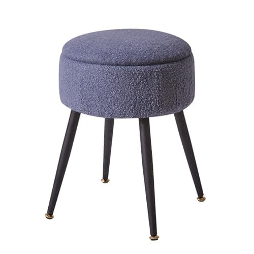 Image of Aibiju Dressing Table Stool with Storage Space, Round Footrest Stool Ottoman, Vanity Dressing Table Chair with 4 Metal Legs for Home Living Room Fitting Room Bedroom, Blue Grey, YD-RMS137BG