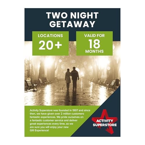 Image of Activity Superstore Two Night Getaway Gift Experience Voucher for Two, Available at 20+ UK Locations, Experience Days, Short Breaks UK, Couples Gifts, Retirement Gifts