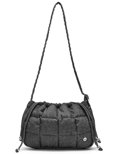 Image of WESTBRONCO Puffer Hobo Bags for Women Puffy Nylon Shoulder Bag, Women's Quilted Handbags with Shoulder Wide Strap, Small-denim Black, S