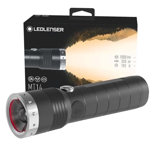 Image of Ledlenser MT14 - Rechargeable LED Torch, Water Resistant (IP54) Super Bright 1000 Lumens, Powerful Searchlight Torch, Dog Walking, Hiking & Camping Equipment, Up to 192 Hours Running Time