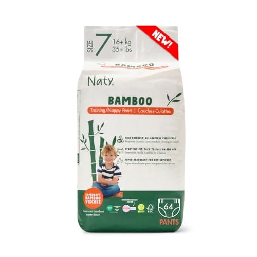 Image of Naty Bamboo Viscose Nappy Pants – Silky Soft, Plant Based Pull ups, Dermatologically Tested for Sensitive Skin & Super Absorbent (Size 7, 64 Count)