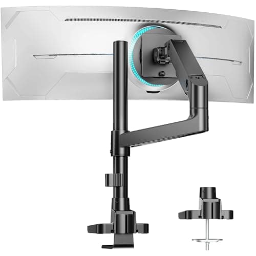 Image of ARES WING Heavy-Duty Monitor Mount for 17-49 inches Ultrawide Curved Flat Monitors, Holds 44lbs, with 18" Extended Column for Desk, Adjustable Gas Spring, Black
