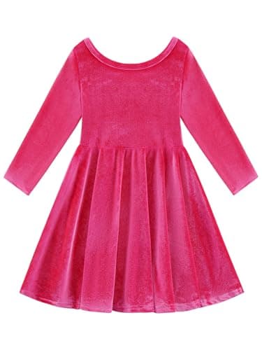 Image of Toddler Girls Dress Long Sleeve Velvet Swing Twirly Dance Dress Baby Kids Fall Winter Outfit 2-7 Years