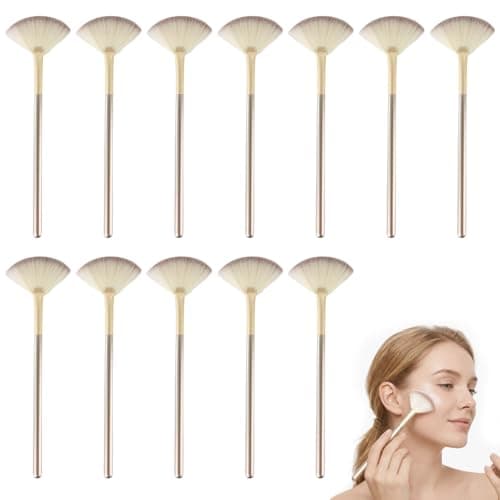 Image of Facial Brushes, 12 Pcs Fan Brush Set for Professional Makeup Application, Facial Mask and Loose Powder Application, Soft Fluffy Bristles with Comfortable Handle, Ideal for Sensitive Skin Care Routine
