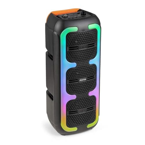 Image of Fenton Track310 Portable Party Speaker 100W – Bluetooth Party Speaker with Light Show, Rechargeable Battery, Microphone Input – Compact House Party Speaker with USB, FM Radio & LED Lights