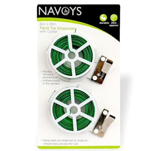 Image of 2 x 25m Garden Twistee Tie, 164ft Plant Twist Tie Wire with Dispenser and Cutter for Gardening, Tomato, Vines, Shrubs and Flowers, Great for Organising, DIY Craft Projects (2 x 25m Garden Wire)