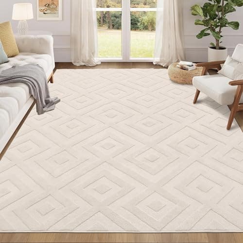 Image of Enyhom Area Rugs for Living Room Washable Soft Neutral Rug for Bedroom Modern Design Non Slip Carpet Geometric Mat for Kitchen Dining Lounge, Beige, 140 x 200cm