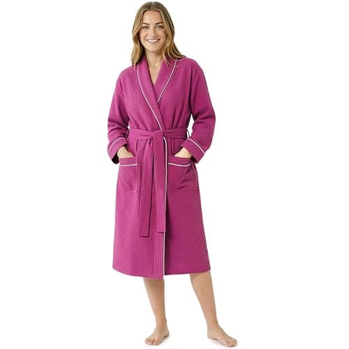 Image of Get Trend Women’s Waffle Bathrobes S-2XL, Cosy Shawl Collar Robes, Lightweight Ladies Dressing Gowns, Loungewear Housecoat Gift for Her (M, Orchid)