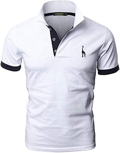 Image of GNRSPTY Mens Short Sleeve Polo Shirts Classic Giraffe Embroidery Golf Tennis T-Shirt,White,XL