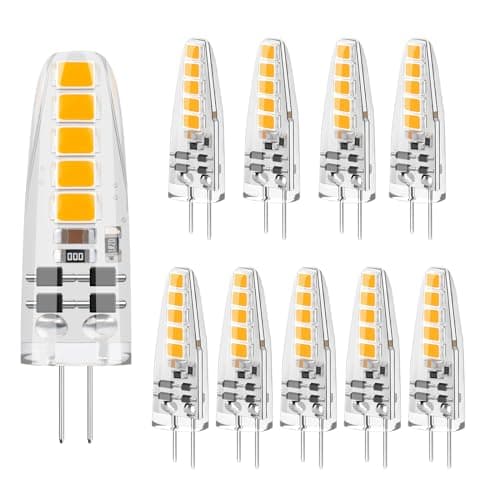 Image of DiCUNO G4 LED Dimmable Light Bulbs 2W, 12V, 185LM, Warm White 2700K, Equivalent to 20W G4 Halogen Bulb, Bi-Pin Base, No Flicker Capsule Bulb for Chandelier Home Lighting Decor, 10 Pcs