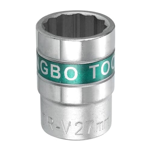 Image of sourcing map 3/4" Drive 12 Points Socket 27mm Metric Shallow Impact Socket 40CR Galvanizing Flip Spindle Nut Impact Grade for Home Auto Nuts Bolts Repair, Silver Green