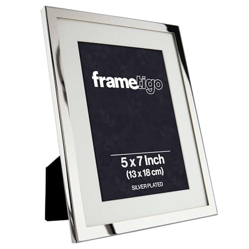 Image of Frametigo - Silver Plated White Mount Photo Frame, 5"x7" (13x18cm) Photo Size - Velvet Frame Backing & Stand - Real Glass Window - Tarnish Resistant - Landscape or Portrait Orientation