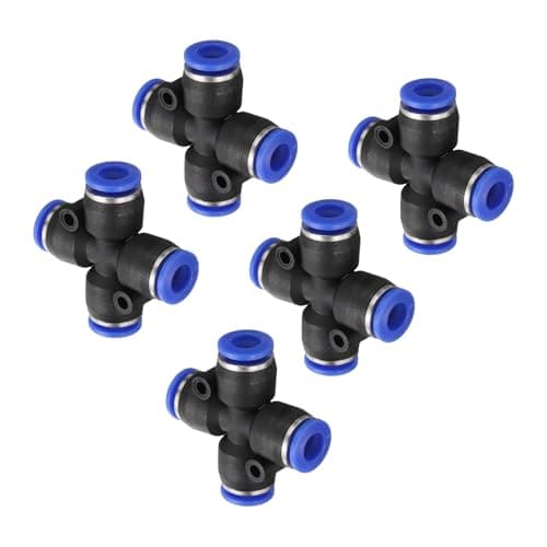 Image of sourcing map 5pcs Inline Manifold Union Fitting 6mm(15/64") OD 4 Ways Plastic Pneumatic Push to Connect Tube Fittings Push Lock Quick Release Connectors