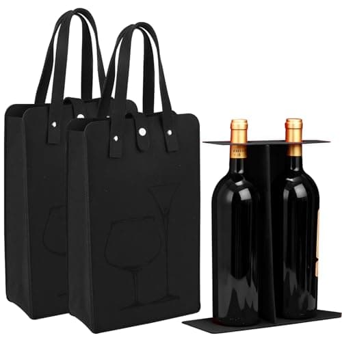 Image of 2pcs Double Wine Bag Reusable Wine Gift Bag for 2 Bottles 750ml*2 Thick Felt Wine Tote Bag with Anti-Collision Bottle Carrier for Family Gatherings Holiday Parties Wedding Picnic Travel (Black)