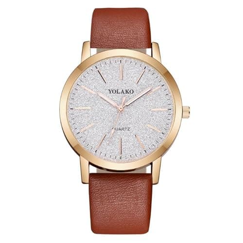 Image of OFFCUP Women's Leather Quartz Watch, Leather Strap Ladies Watches, Analog Quartz with Watches Starry Dial, 3 Hand Quartz Watch, Premium Fashion Wrist Watch for Women Ladies Girls (Brown)