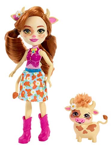 Image of Enchantimals FXM77 Cailey Cow Doll (6 Inch), and Curdle Animal Friend Figure, Multicolour