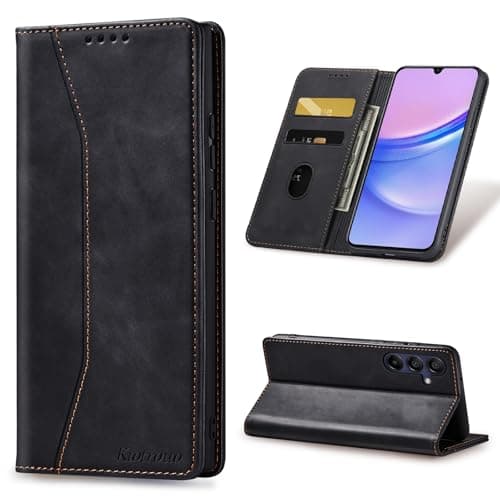 Image of KIOTROUO Case for Samsung Galaxy A15 5G/4G Leather Wallet Case with Card Holder, Kickstand, Magnetic Closure, PU Flip Shockproof Protective Phone Case Cover Compatible with Samsung A 15, Black