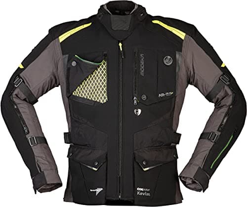 Image of Modeka Talismen Sympatex Motorcycle Jacket Black Grey Neon Elastic Aramid SASTEC, XL