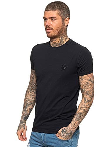 Image of EZTS581 Enzo Mens Slim Fit T Shirt Muscle Fit Stretch Tee Gym Crew Neck Short Sleeve Top Black M