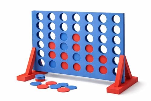 Image of Giant 4 in a Row Garden Game - Large Outdoor Indoor Family Lawn Game for Kids & Adults - EVA Foam Party Wedding Game Set with 42 Red & Blue Counters Freestanding 70cm