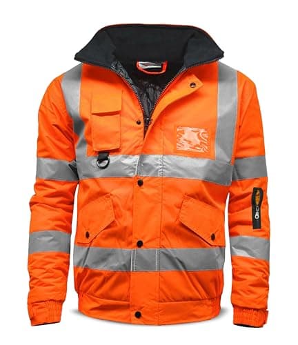Image of Mega_Jumble Hi Vis Viz Bomber Jacket Workwear Men's High Visibility Safety Security Waterproof Builder Work Wear Zipped Coat (XL, Orange)