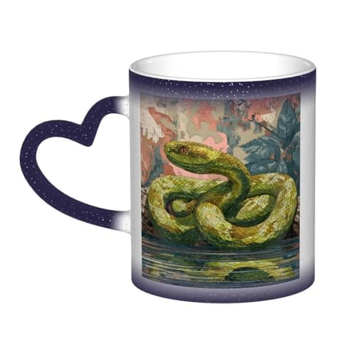 Image of LHFIOHIRG (Water Snake) 330 ml Color Changing Mug Heat Sensitive Ceramic Cup Magic Coffee Mug with Heart-Shaped Handle