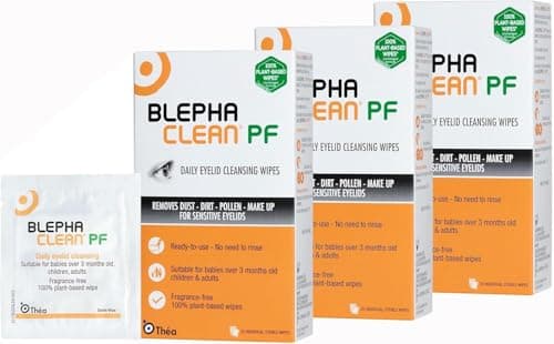 Image of 60 x BlephacleanPF Daily Eyelid Wipes - Gentle Cleansing for the eyelids and skin around the eyes | Suitable for Babies (over 3 months old) children & adults | 20 Sterile Plastic-Free Wipes x 3 packs