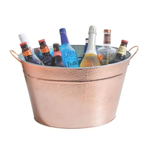 Image of BarCraft Large Copper Champagne Bucket, Ice Bucket for Champagne, Wine, Beer, Hammered Steel, Black, 50 x 32.5 x 29cm