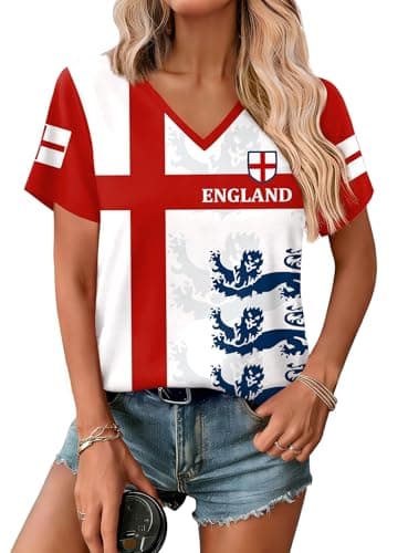 Image of For G and PL Women's 2026 Football Match Day Cup Short Sleeve Graphic Top T-Shirt England English British UK Red White Blue A2 M