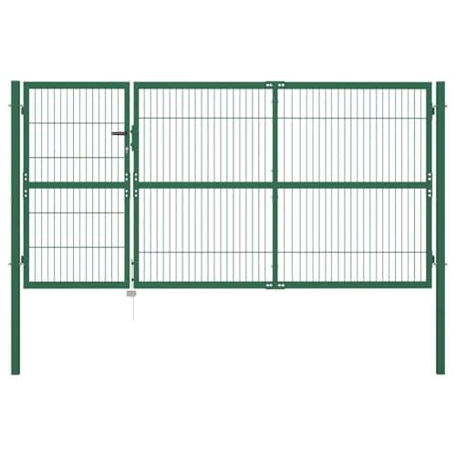 Image of vidaXL Garden Patio Fence Gate with Posts 350x140cm Steel Green Yard Door
