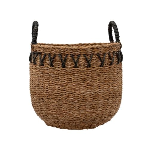 Image of Arthur Cameron – Haora Handwoven Artisanal Storage – Decorative Seagrass Basket with Black Detailing & Tapered Base, Versatile Planter Basket with Handles for Stylish Home Organisation (Large)