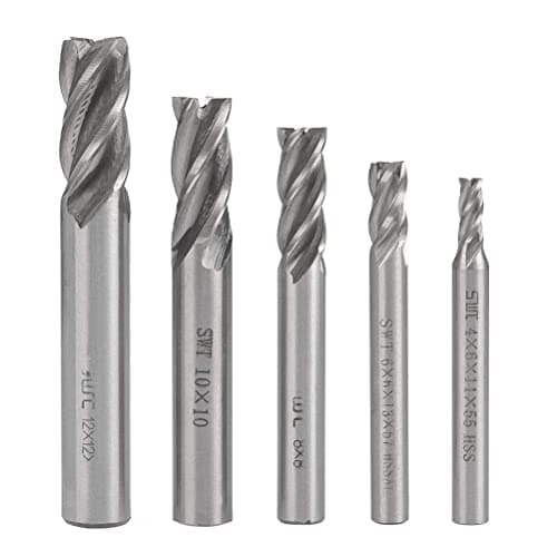 Image of End Mill Bits Set 4,6,8,10,12mm, 4 Flute End Mills Drill Bit Tool, Metric HSS CNC Lathe Straight Shank End Mill Cutter Tool Set for Milling of Kinds of Metal