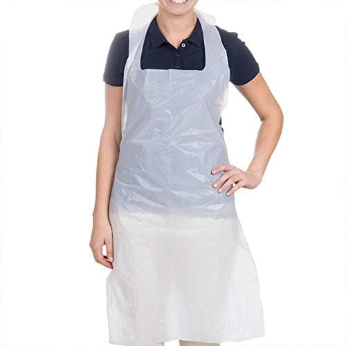 Image of Premium Quality 100 Disposable Aprons for Adults White | Waterproof Apron Pack | Plastic Aprons Medical Virus Protection - PPE Aprons Disposable - Throw Away Single Use Aprons