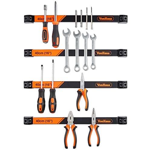 Image of VonHaus Magnetic Tool Holders - 4 X 40cm / 16” - Includes Removable Dividers - Space-Saving & Strong Wall Mounted DIY Storage