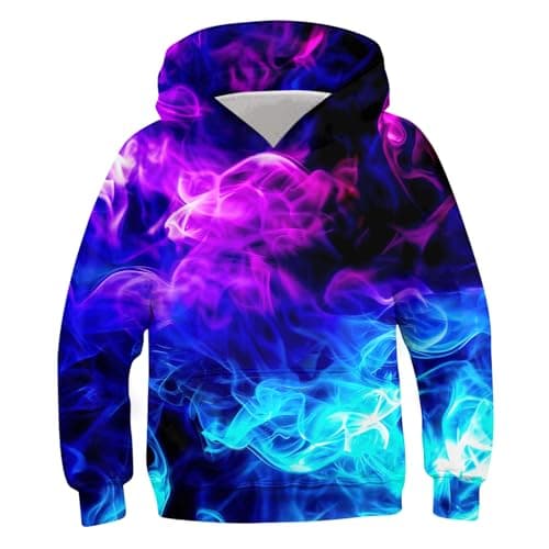 Image of Belovecol Boy Girl Teen Hoodies 3D Colorful Purple Blue Smog Personalized Printed Pullover Hoodies for Kids 6-7 Years