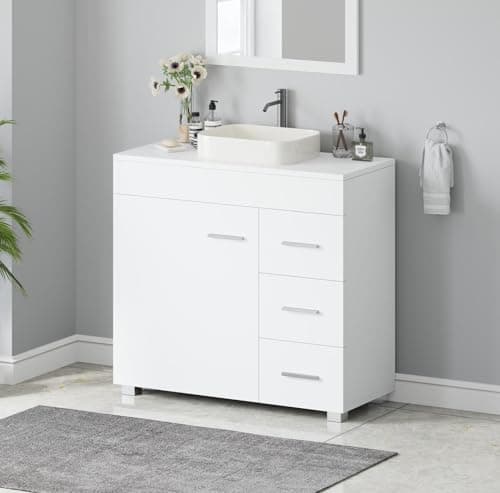 Image of AVC Designs Bathroom Sink Cabinet Under Basin Unit Cupboard Storage Furniture With Storage Shelf White