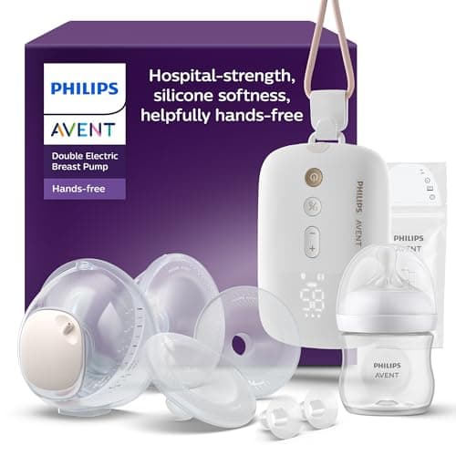 Image of Philips Avent Hands-Free Double Electric Breast Pump, Hospital-Strength Motor, Mimics Baby's Drinking Rhythm, Pumps up to 85 Times per Minute, 2 Collection Cups, 4 Breast Shields, Model SCF547/11