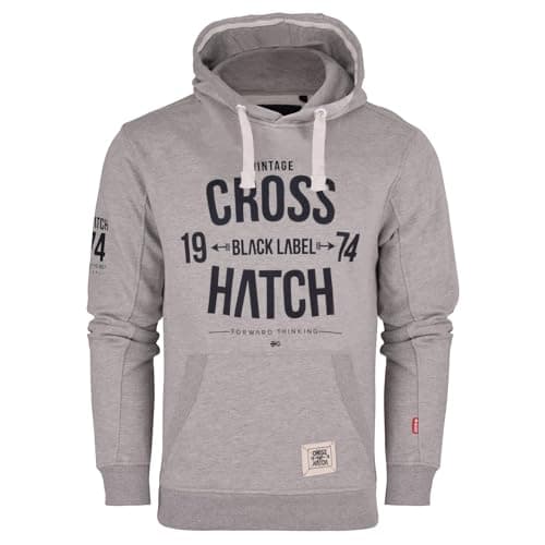 Image of Crosshatch Mens Designer Casual Hooded Logo Top Hoody Fleece Sweatshirt Jacket Overhead Pullover Dark Grey XL