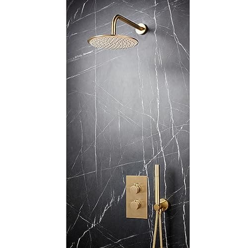 Image of Apres Dual Function Concealed Shower Valve Brushed Brass | Complete Shower System | Brushed Brass | Fixed Head and Fixed Handset |
