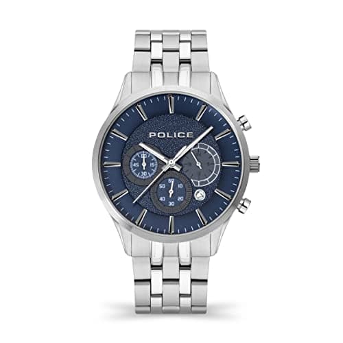 Image of Police Cage Mens Chronograph Watch with Blue Dial and Stainless Steel Bracelet, 44mm Stainless Steel Case in Branded Watch Box PEWJI2194301-2 Year Warranty