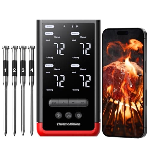 Image of ThermoMaven Bluetooth Wireless Meat Thermometer - 4 Probes IPX8 Waterproof 6 Sensors, 152m Bluetooth 5.3, Stable WiFi Unlimited Range, Smart Standalone Base for BBQ Grill Oven Smoker Air Fryer Kitchen