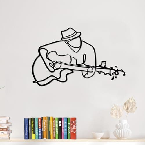 Image of ENKUY Guitarist Metal Wall Art, Guitar Music Wall Art, Guitar Artwork Wall Decor for Music Lovers, Unique Street Musician Theme Art Wall Decor Black, 15.7x12 Inches
