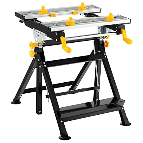 Image of GiantexUK Folding Workbench, 7-level Adjustable Work Table with Tiltable Platform and 8 Sliding Clamps, Heavy Duty Workstation for Workshop Garage (Black + Yellow)