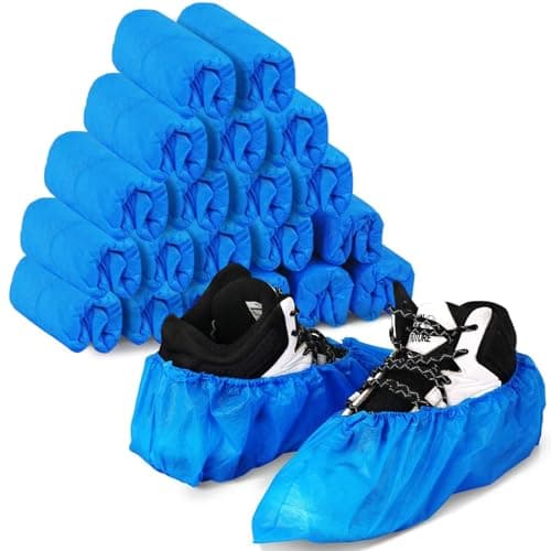 Image of WUJUN 200Pack(100 Pairs) Blue Disposable Shoes Covers Boot Cover Waterproof, Dust-proof, Non-slip, Size Fit Most, Protect Your Shoes, Carpets and Floors. Cleaning Accessories