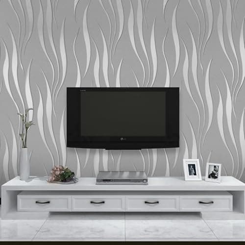 Image of Trafagala Embossed Wallpaper Non-Woven Wave Stripes Roll 3D Silver Glitter Wallpaper Feature Modern Geometric Patterned Taupe for Livingroom Bedroom Kitchen