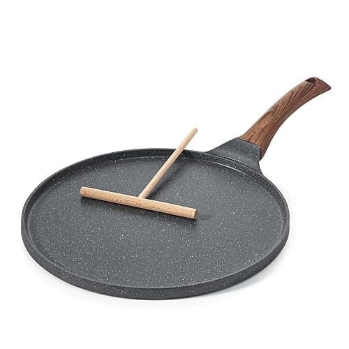 Image of SENSARTE Non Stick Crepe Pan, Dosa Pan Die-cast Auluminium Pancake Flat Skillet Tawa Griddle 26cm with Stay-Cool Handle, Induction Compatible, PFOA Free