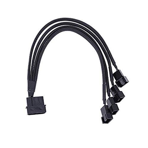 Image of 4-Pin Molex to 4 x 3/4-Pin PC Case Fan Sleeved Adapter Cable, 3-Pin or 4-Pin (PWM Connector) to Molex Computer Cooler Cooling Fan Splitter Y Power Cable